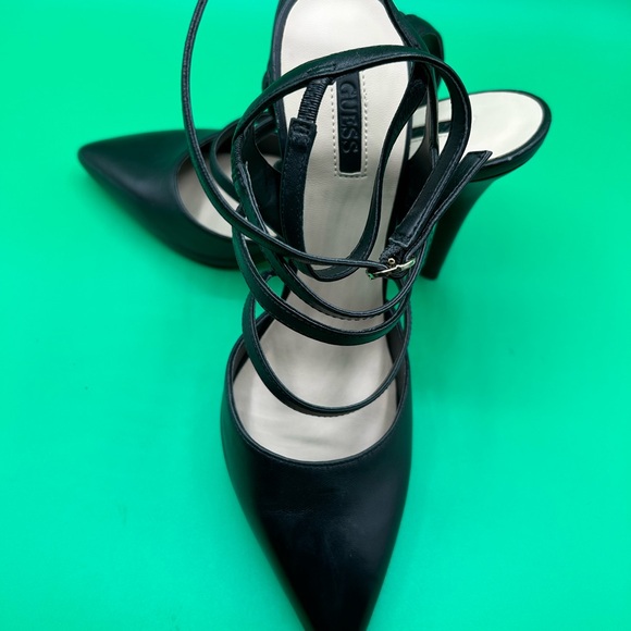 Guess Gwbelona Black Leather Pointy Toe 4” Strappy Heels Size 8 1/2 M - Picture 8 of 11